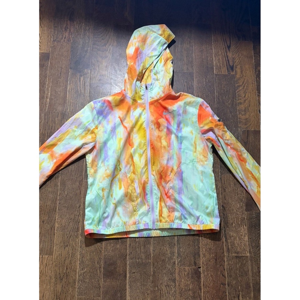 Nike Running Jacket Womans XS Hooded Full Zip Windbreaker Watercolor Tye Dye